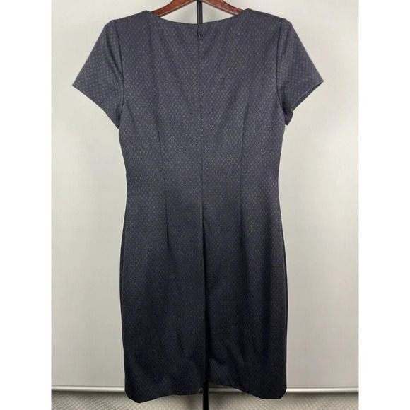 Theory Women Betty Short Sleeve Dashed Navy Blue Sheath Career Knit Dress‎ Sz 10 - Picture 6 of 6